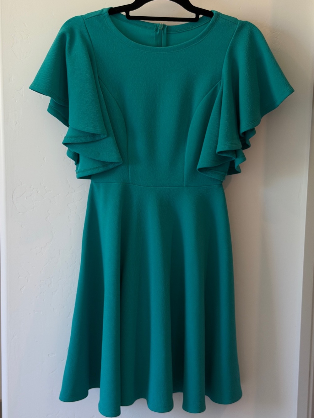 Teal Flutter-Sleeve Fit & Flare Dress - Women